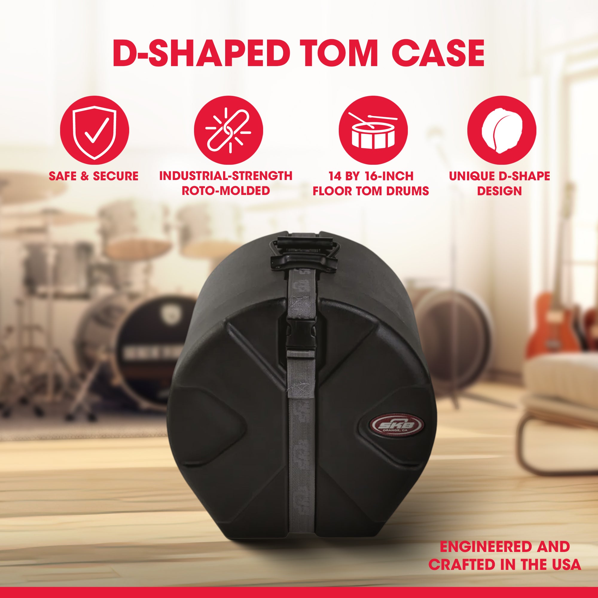 SKB 9" x 12" Tom Case with Padded Interior and D-Shaped Drum Design, Black (Open Box)