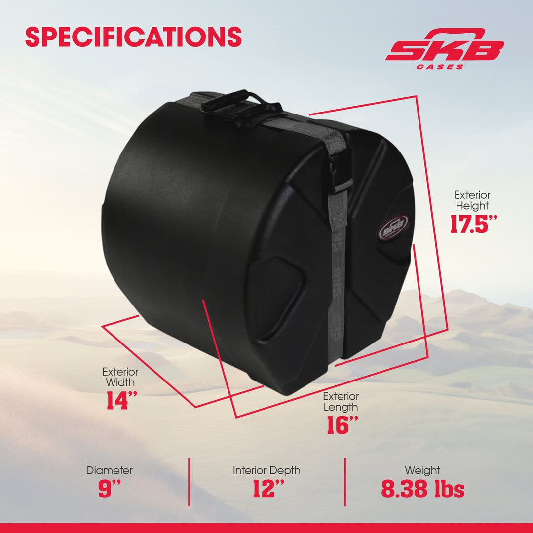 SKB 9" x 12" Tom Case with Padded Interior and D-Shaped Drum Design, Black