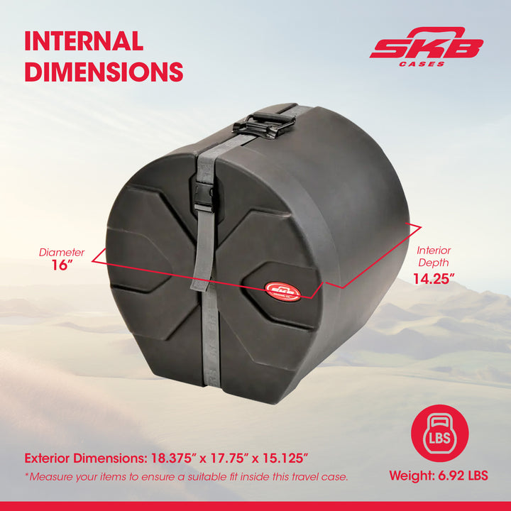 SKB 12" x 14" Tom Case with Padded Interior and D-Shaped Drum Design, Black