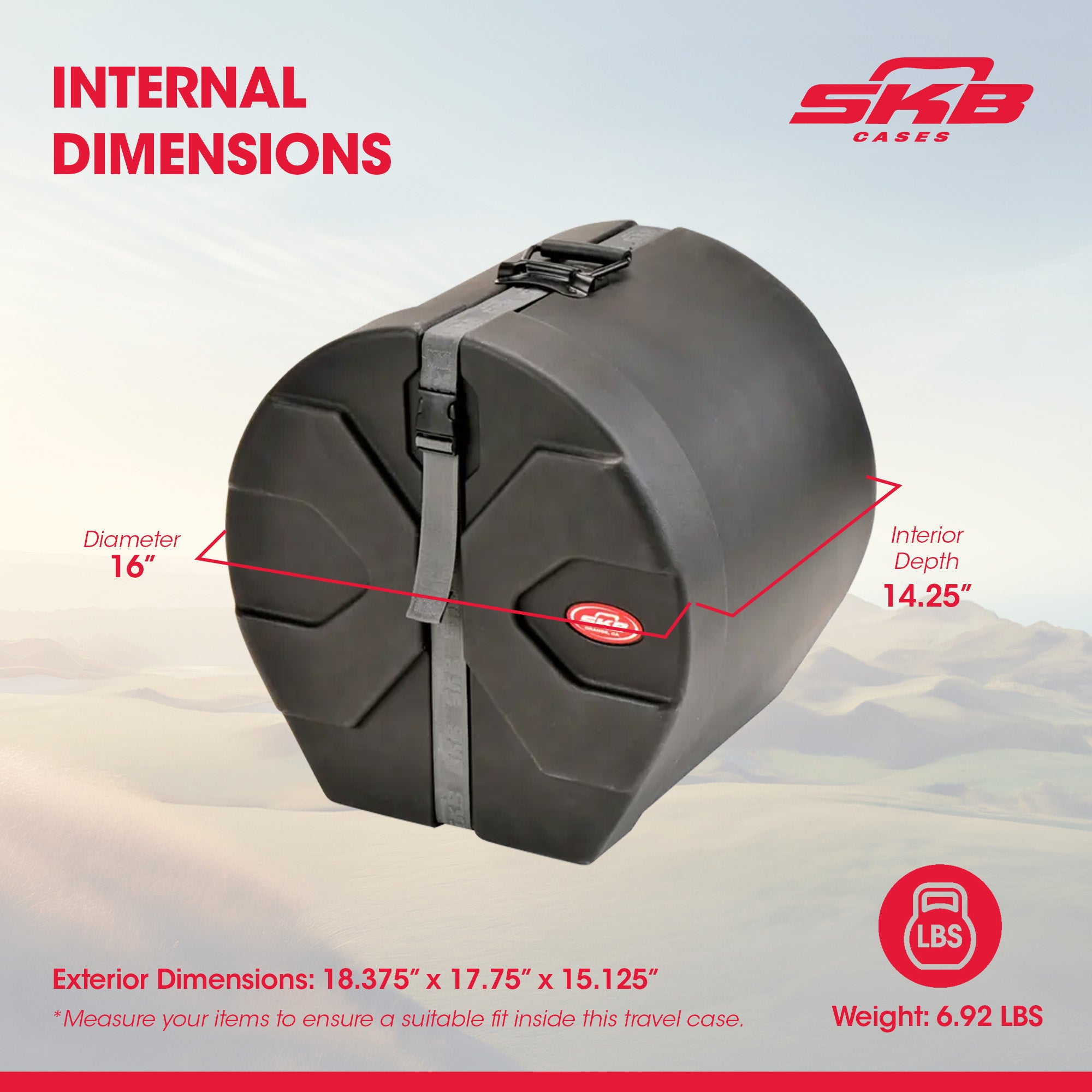 SKB 12" x 14" Tom Case w/Padded Interior & D-Shaped Drum Design (Open Box) - VMInnovations