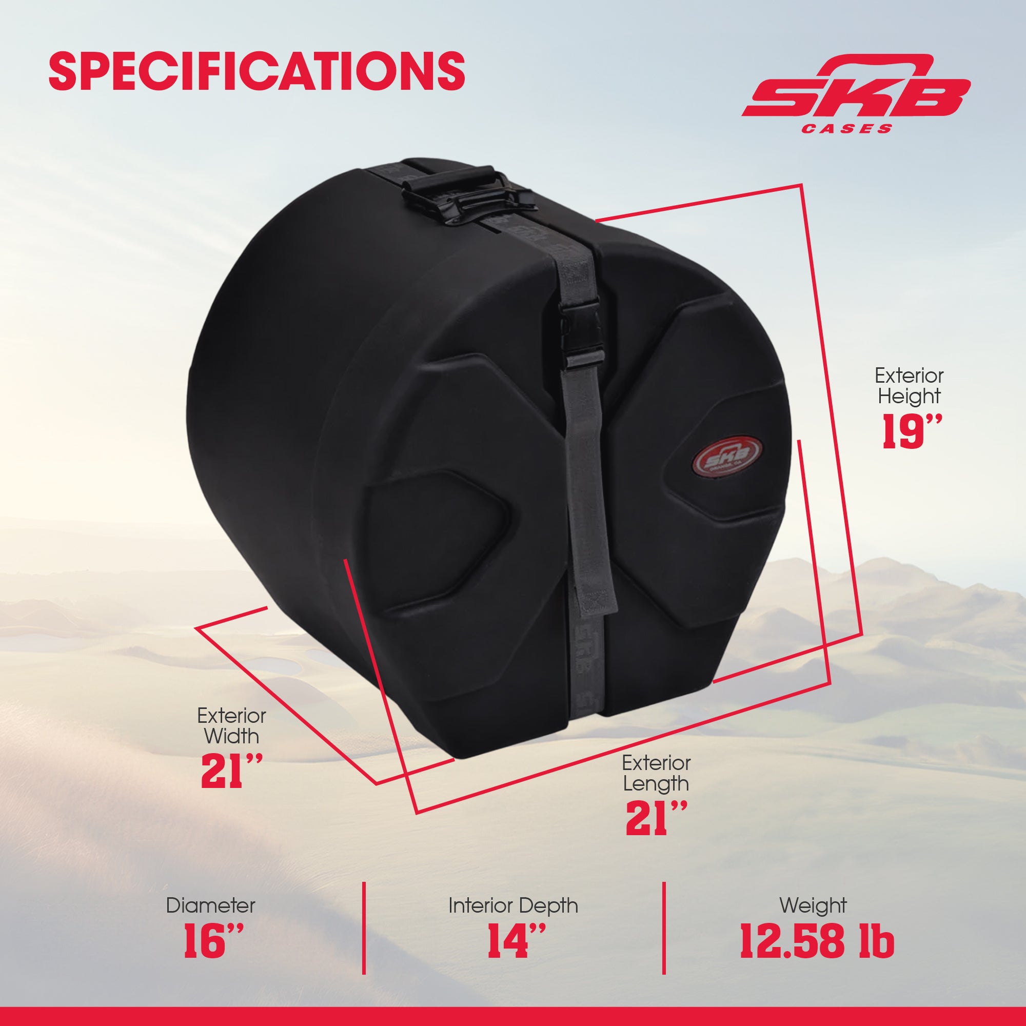 SKB 14" x 16" Tom Case with Padded Interior and D-Shaped Drum Design - VMInnovations