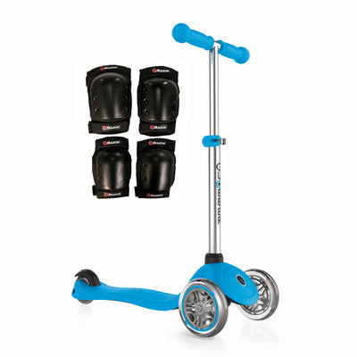 Globber Primo 3-Wheel Kids Kick Scooter Bundle with Razor Elbow and Knee Pads
