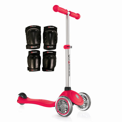 Globber Primo 3-Wheel Kids Kick Scooter Bundle with Razor Elbow Knee Pad Set