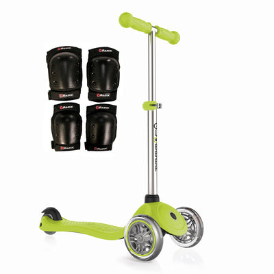 Globber Primo 3-Wheel Kids Kick Scooter Bundle with Razor Elbow and Knee Pad Set
