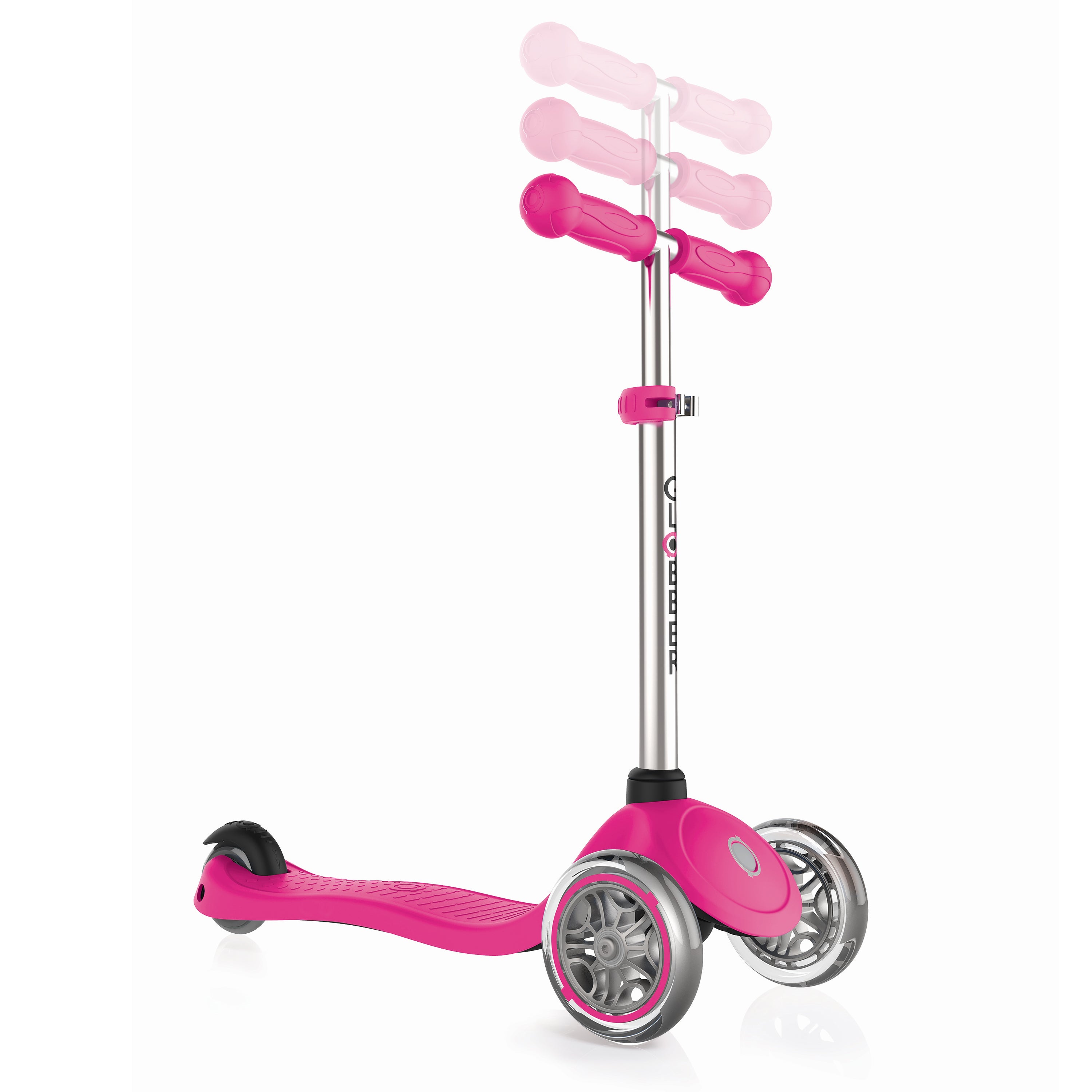 Globber Primo 3-Wheel Pink Kids Kick Scooter Bundle with Razor V17 Youth Helmet