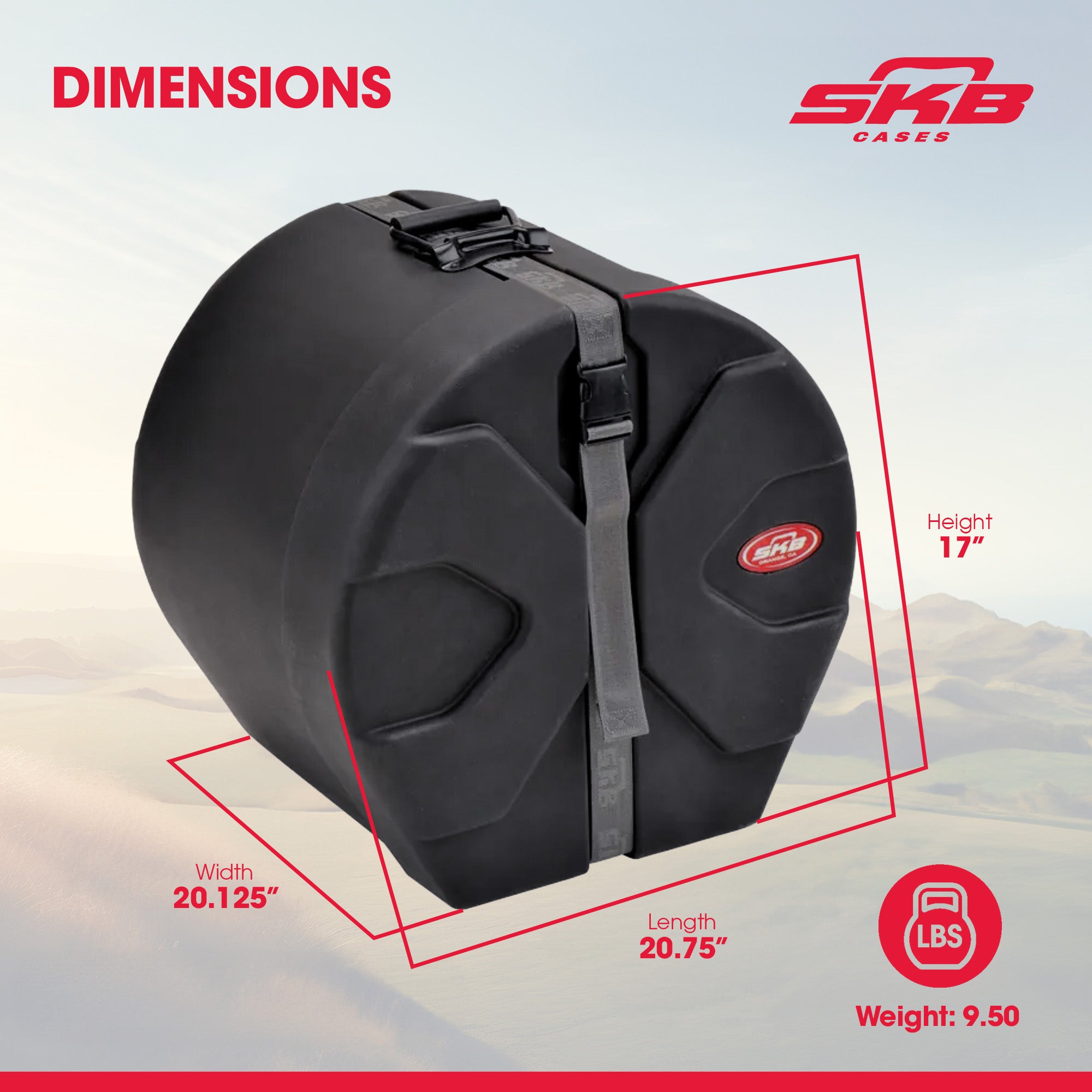 SKB Floor Tom Case with Padded Interior and D-Shaped Drum Design (Open Box)