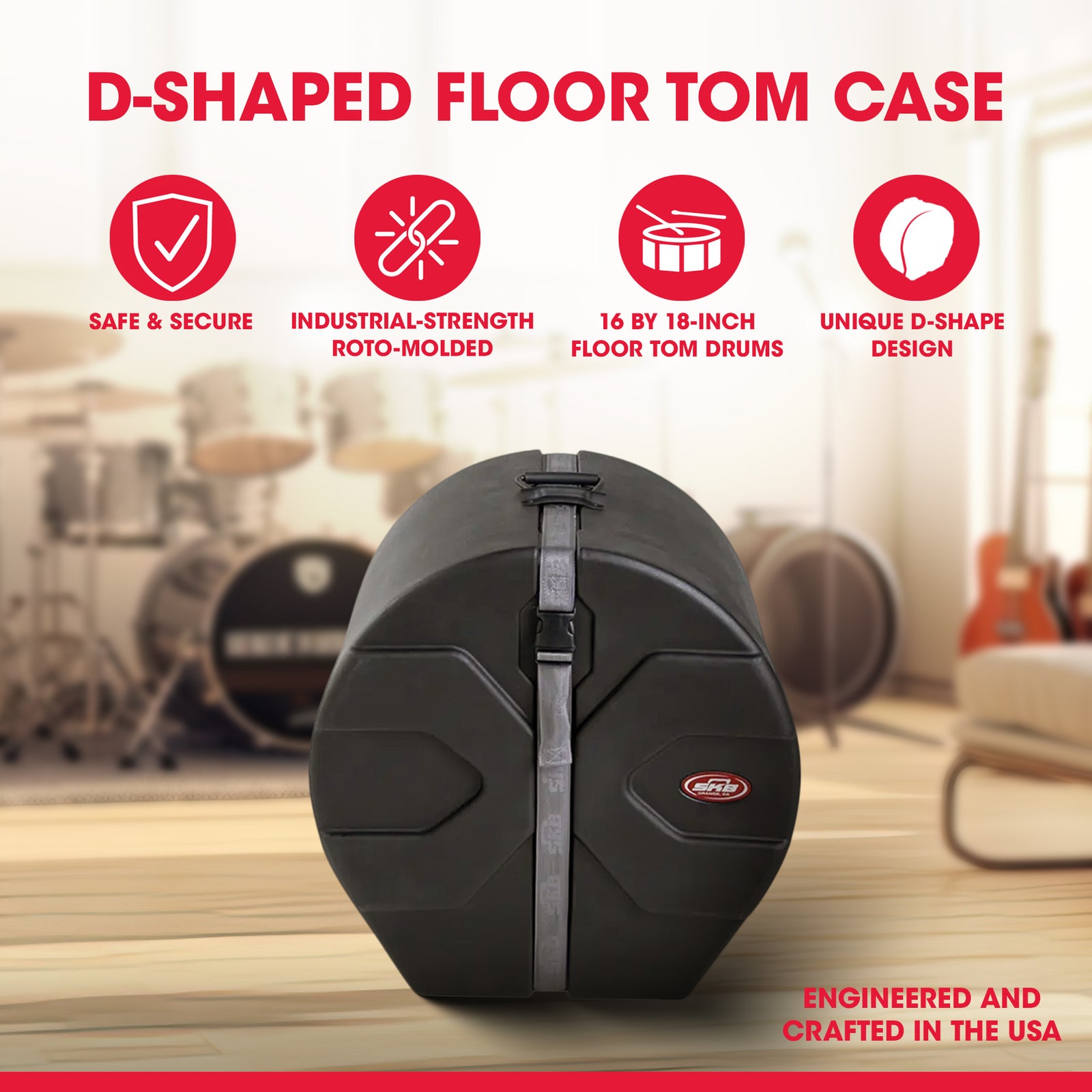 SKB 16" x 18" Floor Tom Case with Padded Interior and D-Shaped Drum Design - VMInnovations