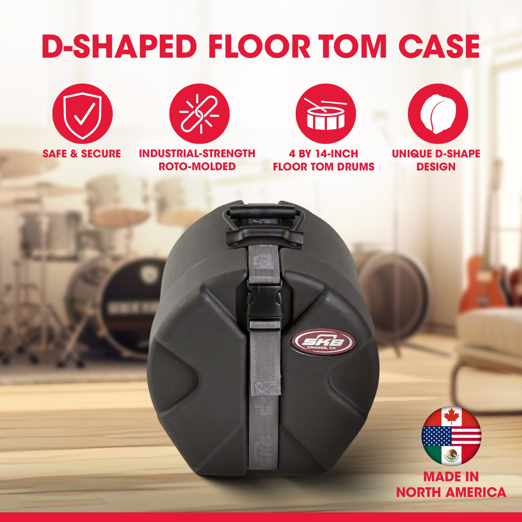 SKB 4" x 14" Snare Case with Padded Interior and D-Shaped Drum Design - VMInnovations