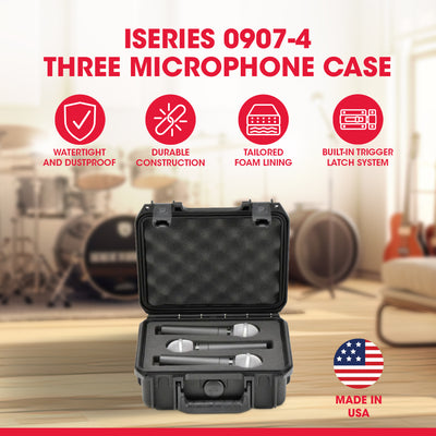 SKB Microphone Hard Case, Polypropylene Shell with 3-Slot Foam Interior, Black - VMInnovations