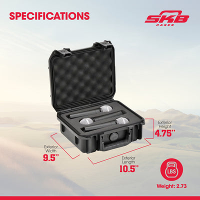 SKB Microphone Hard Case, Polypropylene Shell with 3-Slot Foam Interior, Black - VMInnovations