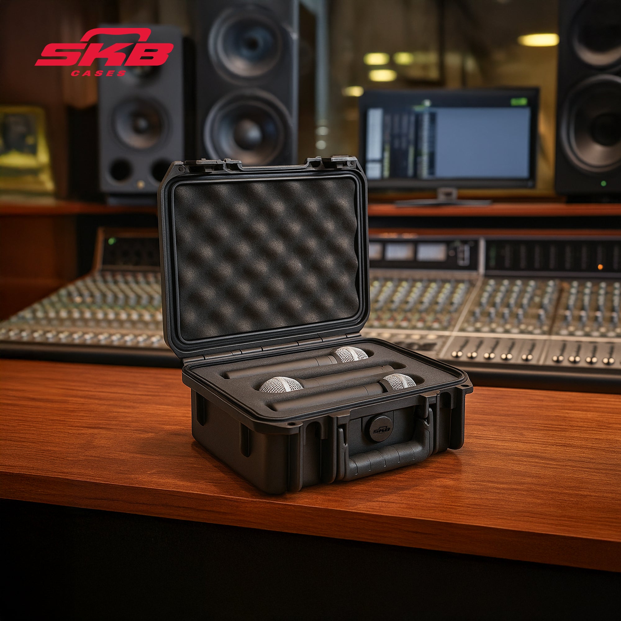 SKB Microphone Hard Case, Polypropylene Shell with 3-Slot Foam Interior, Black - VMInnovations