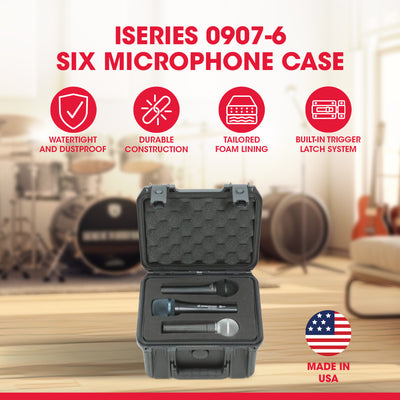 SKB Microphone Hard Case, Polypropylene Shell with 6-Slot Foam Interior, Black - VMInnovations