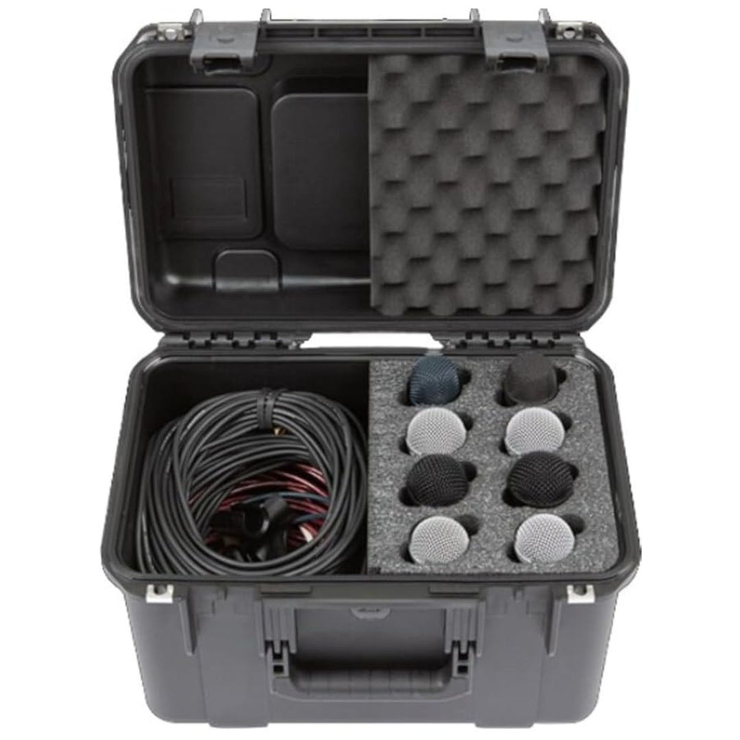 SKB Microphone Hard Case, 8-Slot Foam Interior with Cable Storage and Wheels