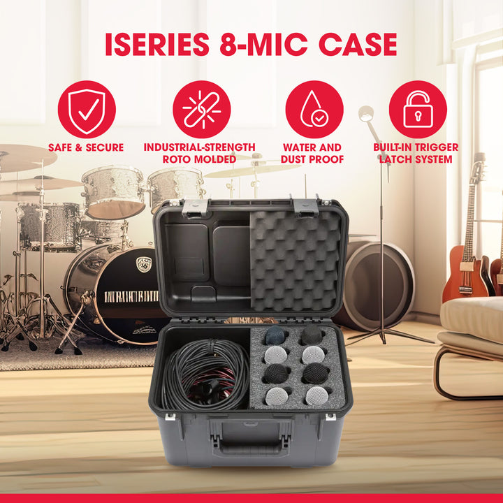 SKB Microphone Hard Case, 8-Slot Foam Interior with Cable Storage and Wheels