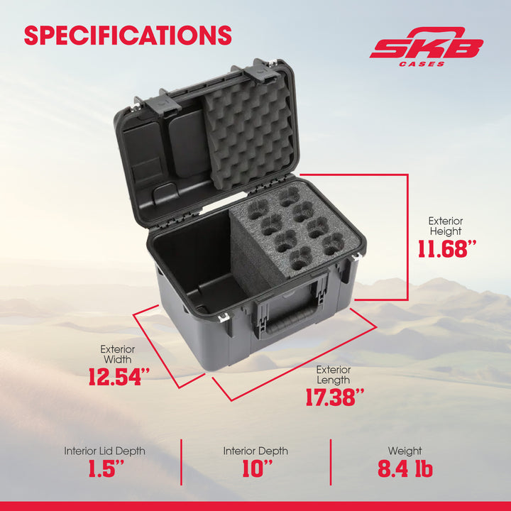 SKB Microphone Hard Case, 8-Slot Foam Interior with Cable Storage and Wheels