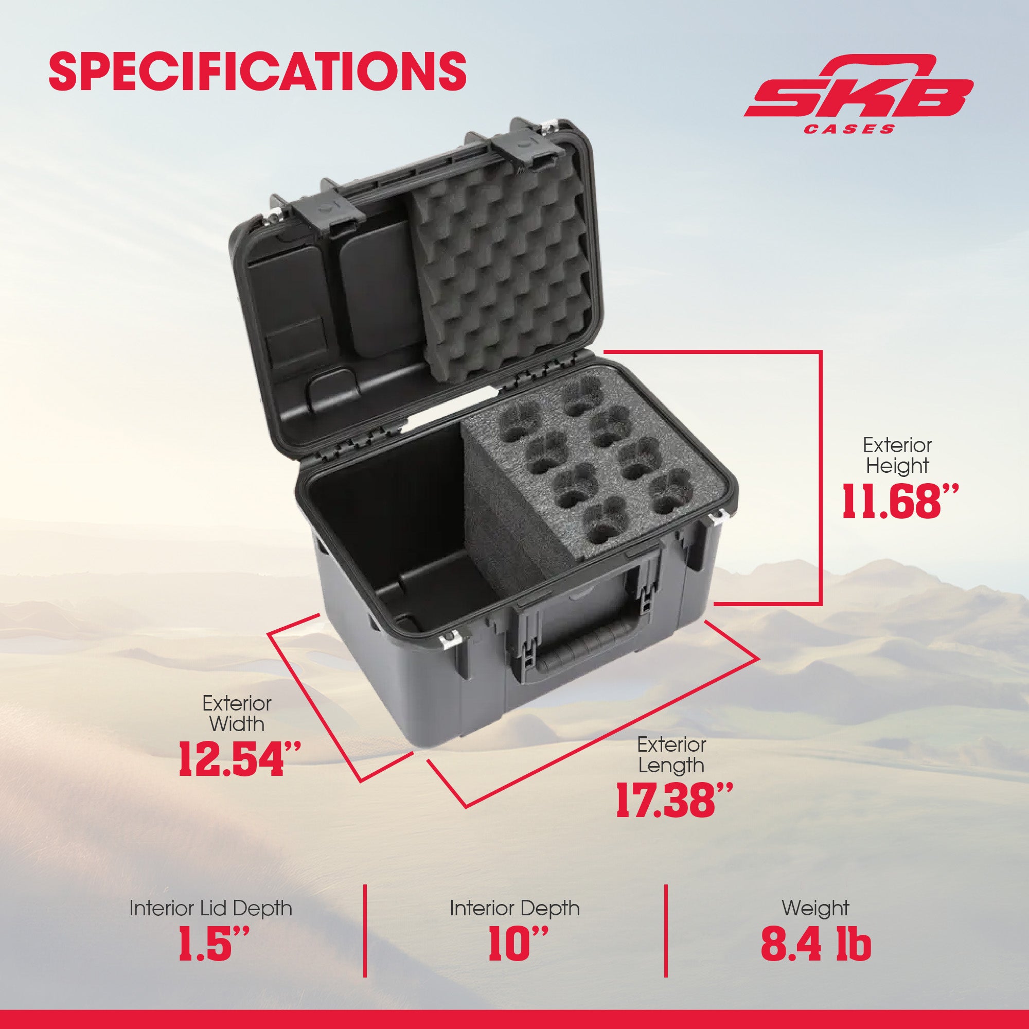 SKB Microphone Case, 8-Slot Foam Interior w/Cable Storage & Wheels (Open Box) - VMInnovations