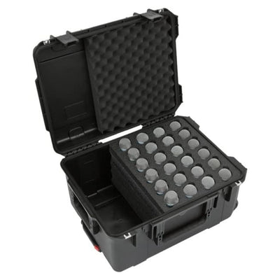 SKB Microphone Hard Case, 24-Slot Foam Interior with Cable Storage and Wheels - VMInnovations