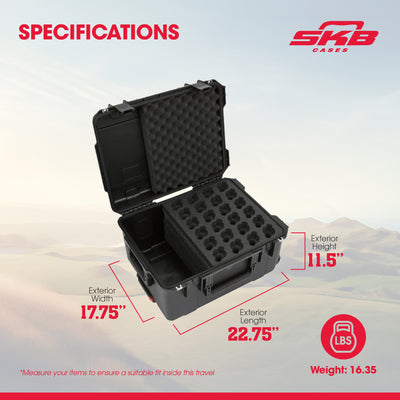 SKB Microphone Hard Case, 24-Slot Foam Interior with Cable Storage and Wheels - VMInnovations