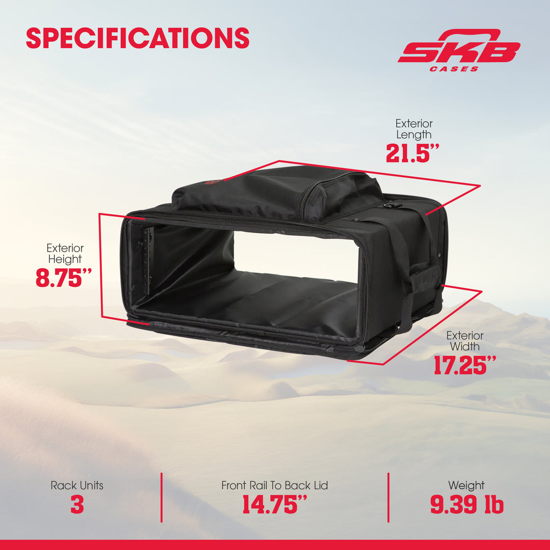 SKB Cases 3U Soft Rack Case for Wireless Microphone Systems with Steel Rails