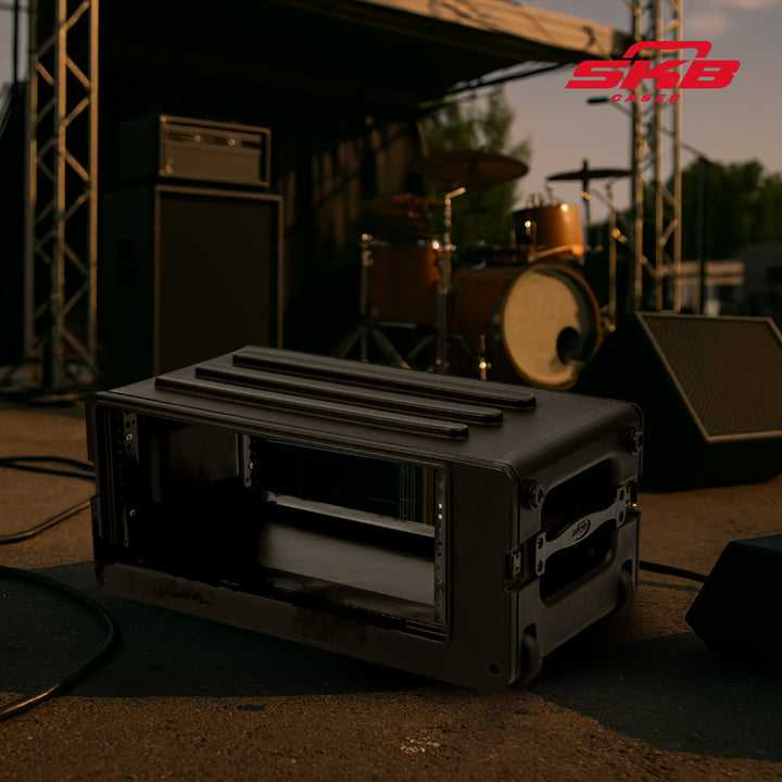 SKB 4U rSeries Shallow Rolling Rack with Integrated Back Wheels and Pull Handle