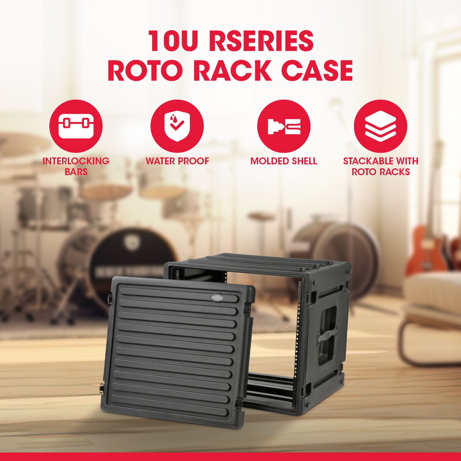 SKB 10U Roto Rack Case Polyethylene Gear Protector, Stackable, Waterproof, Black - VMInnovations