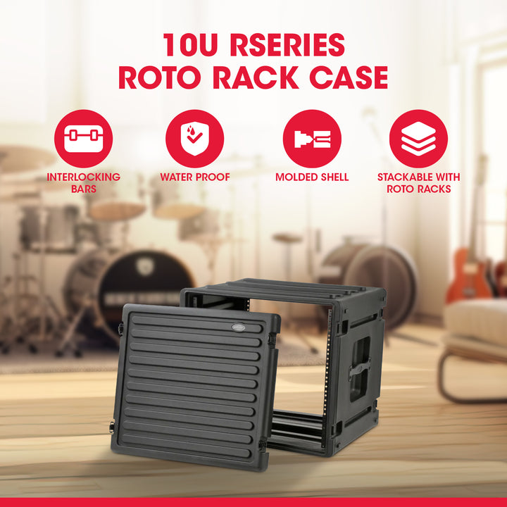 SKB 10U Roto Rack Case Polyethylene Gear Protector, Stackable, Waterproof, Black