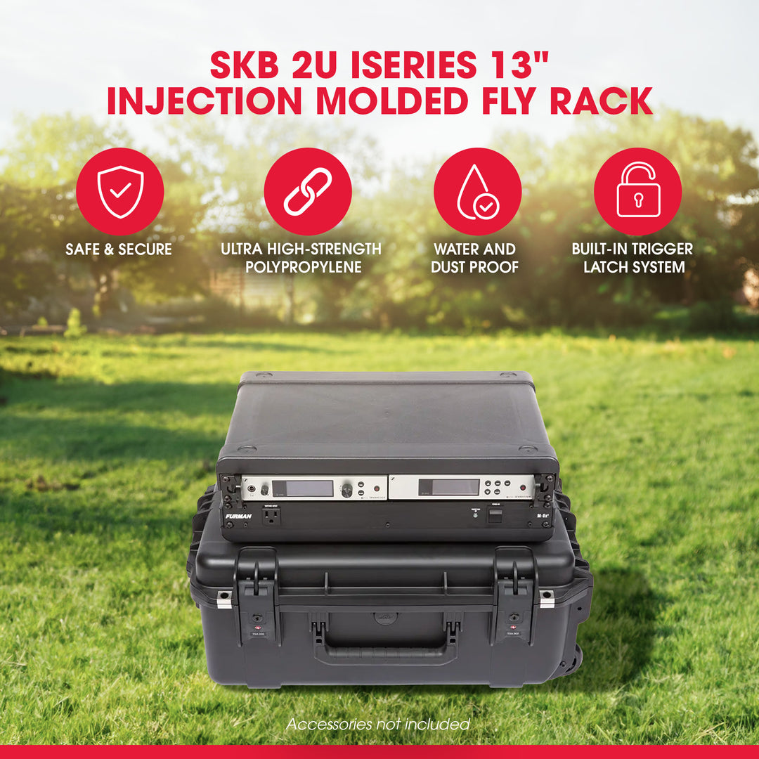 SKB 2U iSeries 13" Injection Molded Fly Rack with Built-In Wheels and Handle