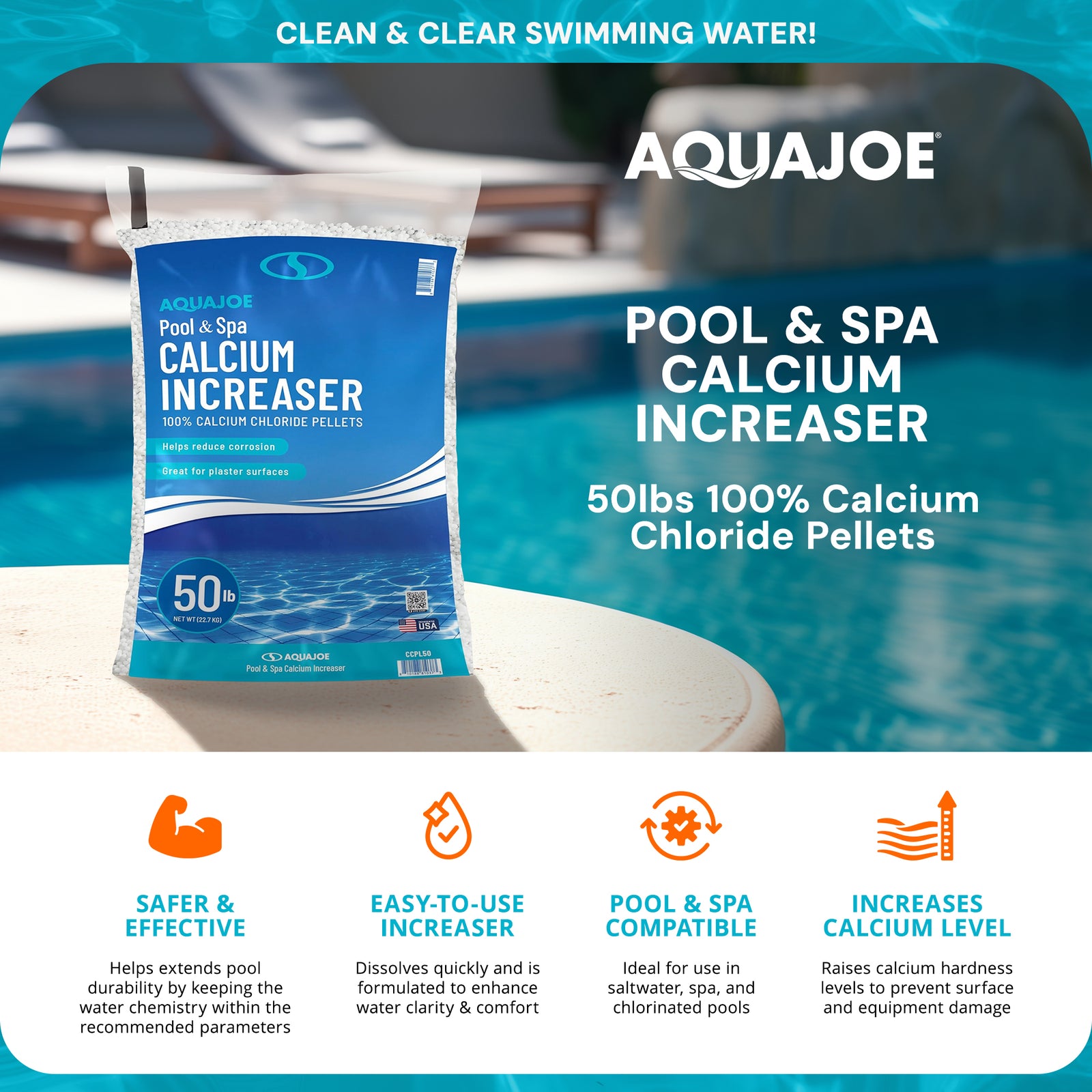 Aqua Joe Pool & Spa Calcium Increaser, Calcium Chloride Pellets, 50 lbs., CCPL50 - VMInnovations