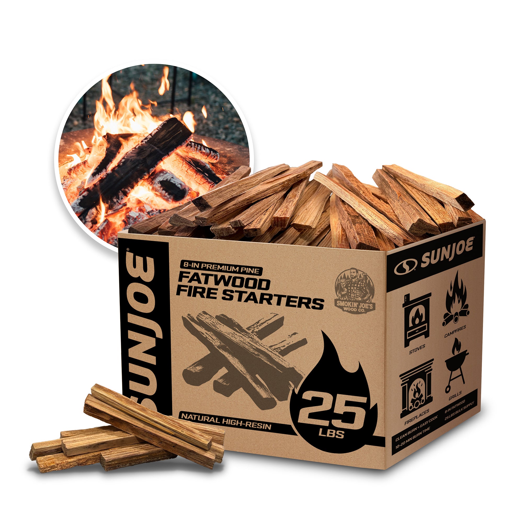 Sun Joe 25 Lb Fatwood Fire Starter Sticks for Fireplace (Open Box)