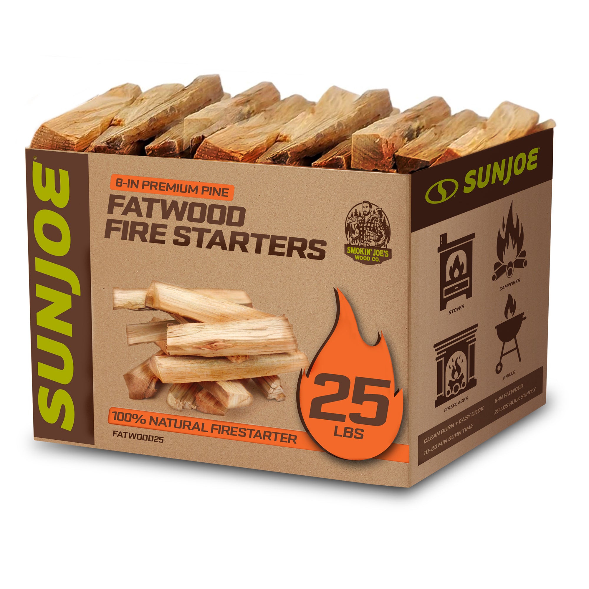 Sun Joe 25 Lb Fatwood Fire Starter Sticks for Fireplace (Open Box)