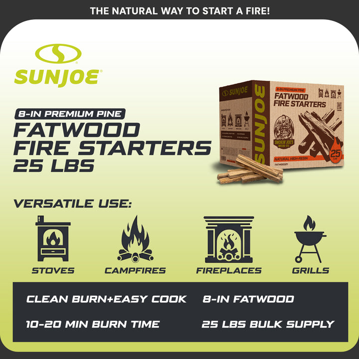 Sun Joe 25 Lb Fatwood Fire Starter Sticks for Fireplace, Wood Stove & Grill Use