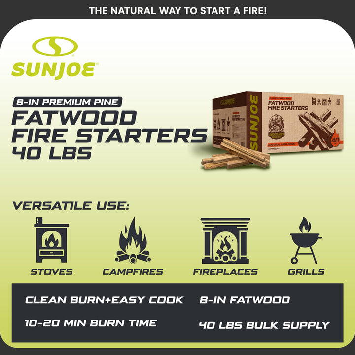 Sun Joe 40 Lb Fatwood Fire Starter Sticks for Fireplace, Wood Stove & Grill Use
