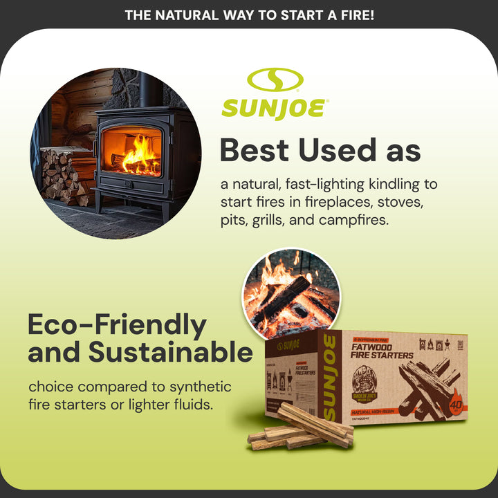 Sun Joe 40 Lb Fatwood Fire Starter Sticks for Fireplace, Wood Stove & Grill Use