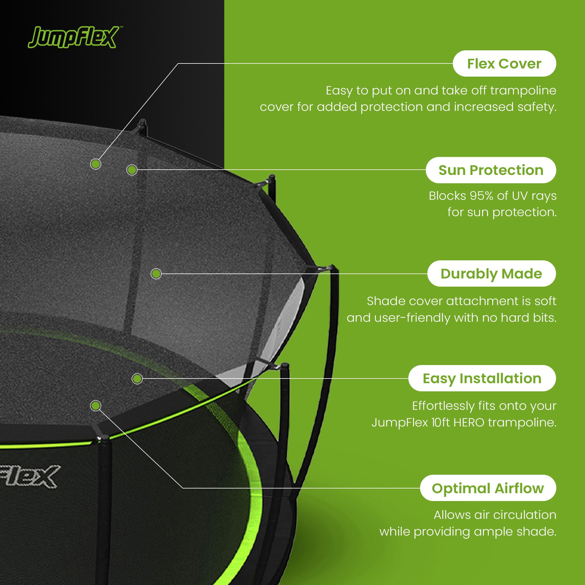 JumpFlex HERO 10' Trampoline Outdoor Activity Set with SMARTSHADE Canopy Cover - VMInnovations