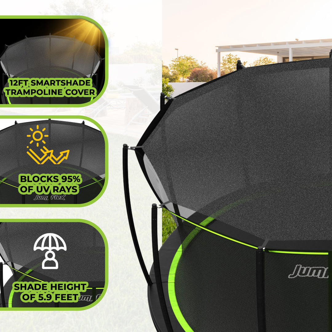 JumpFlex HERO 12' Trampoline Outdoor Activity Set with SMARTSHADE Canopy Cover