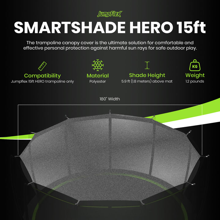 JumpFlex HERO 15' Trampoline Outdoor Activity Set with SMARTSHADE Canopy Cover
