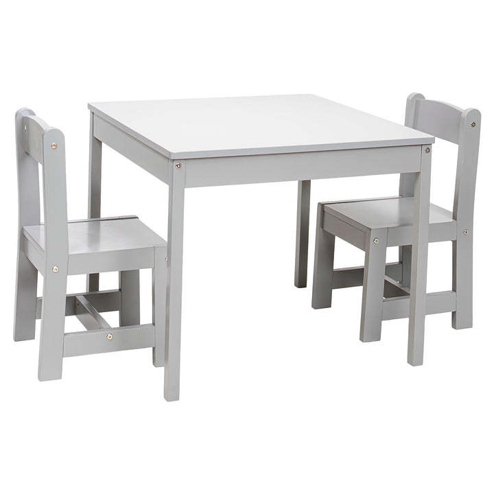 PJ Wood Children's Table and 2 Chairs Set for Kids Ages 1-5 Years Old, Grey