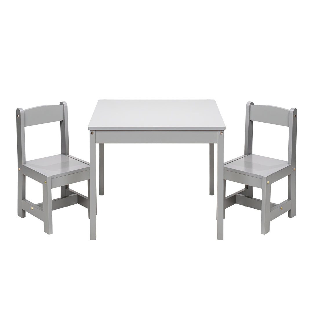 PJ Wood Children's Table and 2 Chairs Set for Kids Ages 1-5 Years Old, Grey