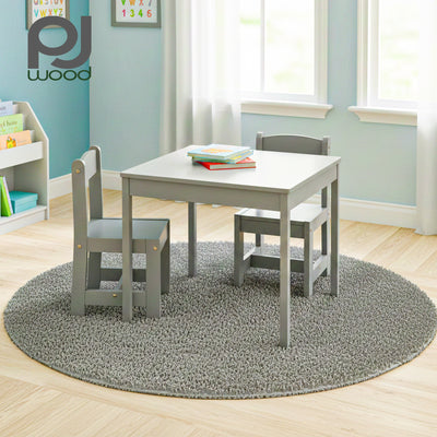 PJ Wood Children's Table and 2 Chairs Set for Kids Ages 1-5 Years Old, Grey - VMInnovations