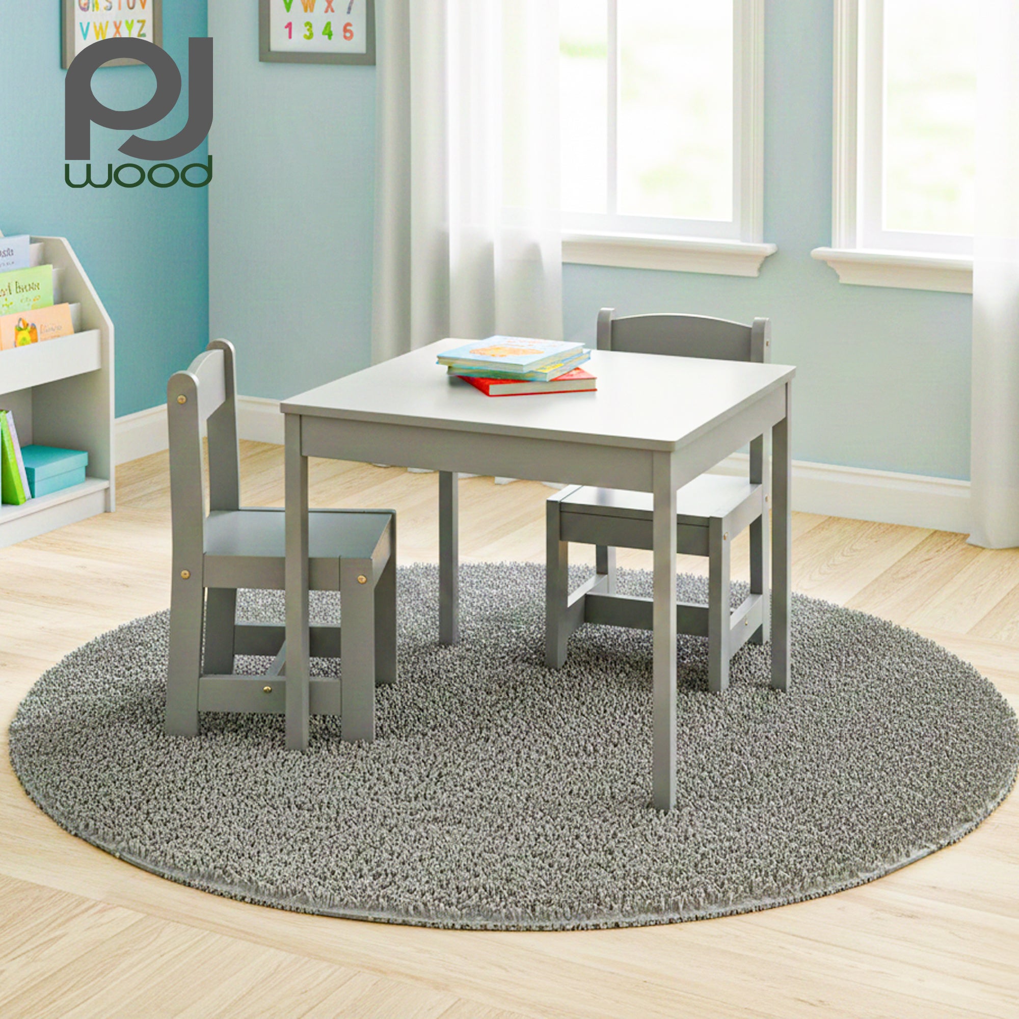 PJ Wood Children's Table and 2 Chairs Set for Kids Ages 1-5 Years Old (Open Box) - VMInnovations