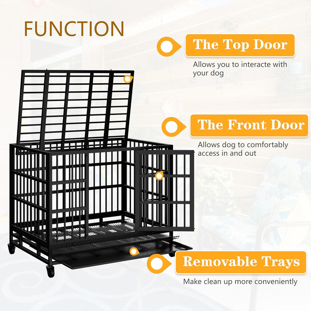 JY QAQA 38" Heavy Duty Indestructible Dog Crate, Double Door Kennel(For Parts)