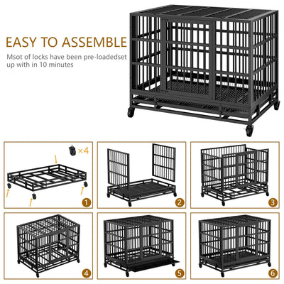 JY QAQA 38" Heavy Duty Indestructible Dog Crate, Double Door Kennel(For Parts)