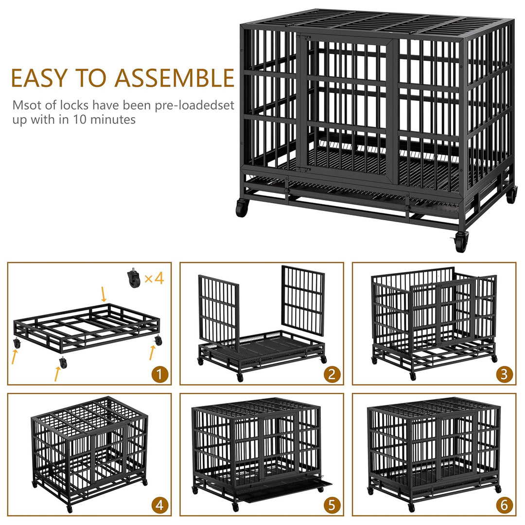 JY QAQA 38" Heavy Duty Indestructible Dog Crate, Double Door Kennel(For Parts) - VMInnovations
