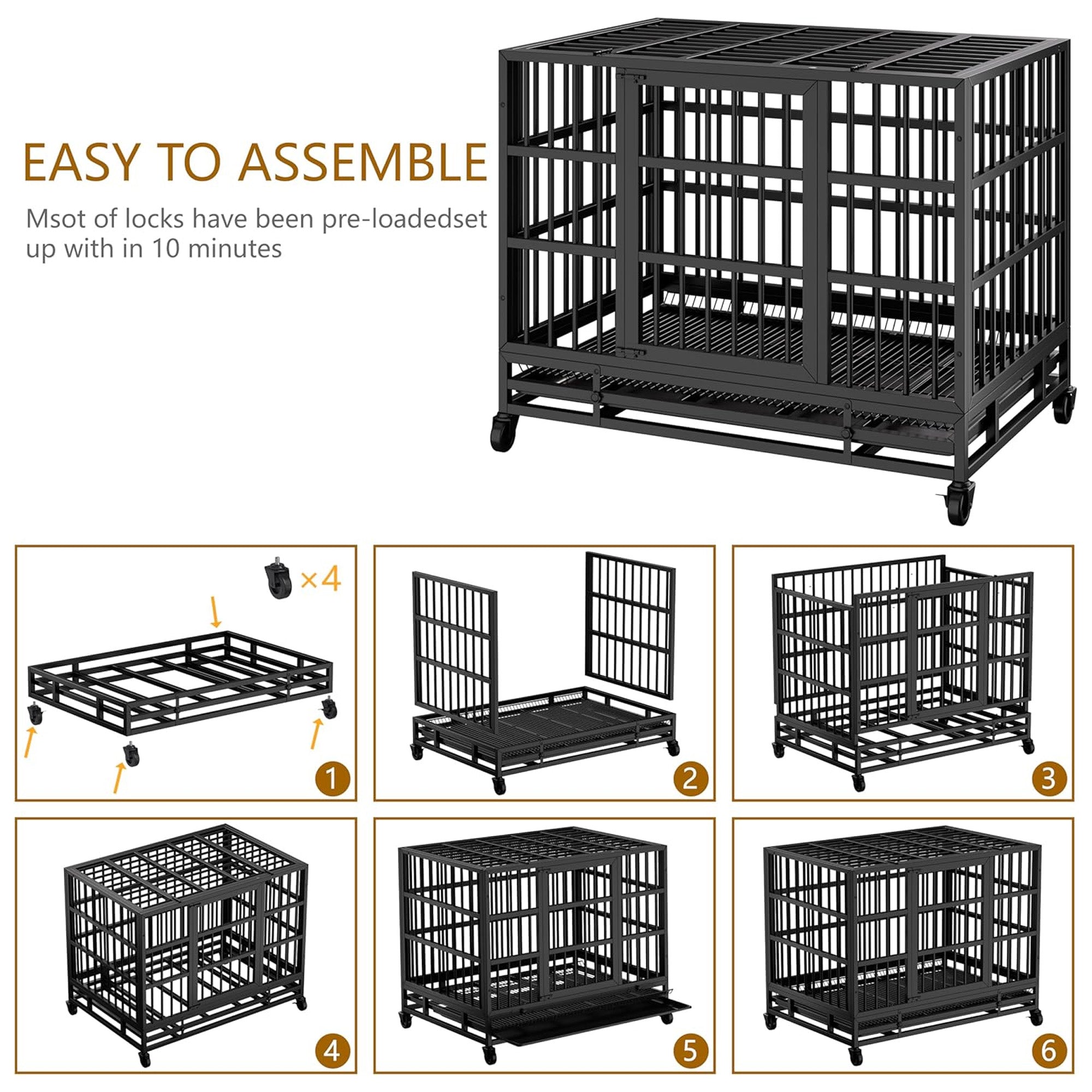 JY QAQA 38" Heavy Duty Indestructible Dog Crate, Double Door Kennel(For Parts) - VMInnovations