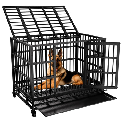 JY QAQA 38" Heavy Duty Indestructible Dog Crate, Double Door Kennel(For Parts)
