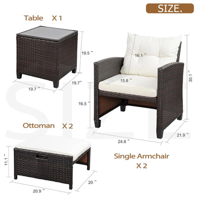 Vongrasig 5pc Patio Furniture Set, Wicker Chairs & Ottoman Table, Beige(Used)