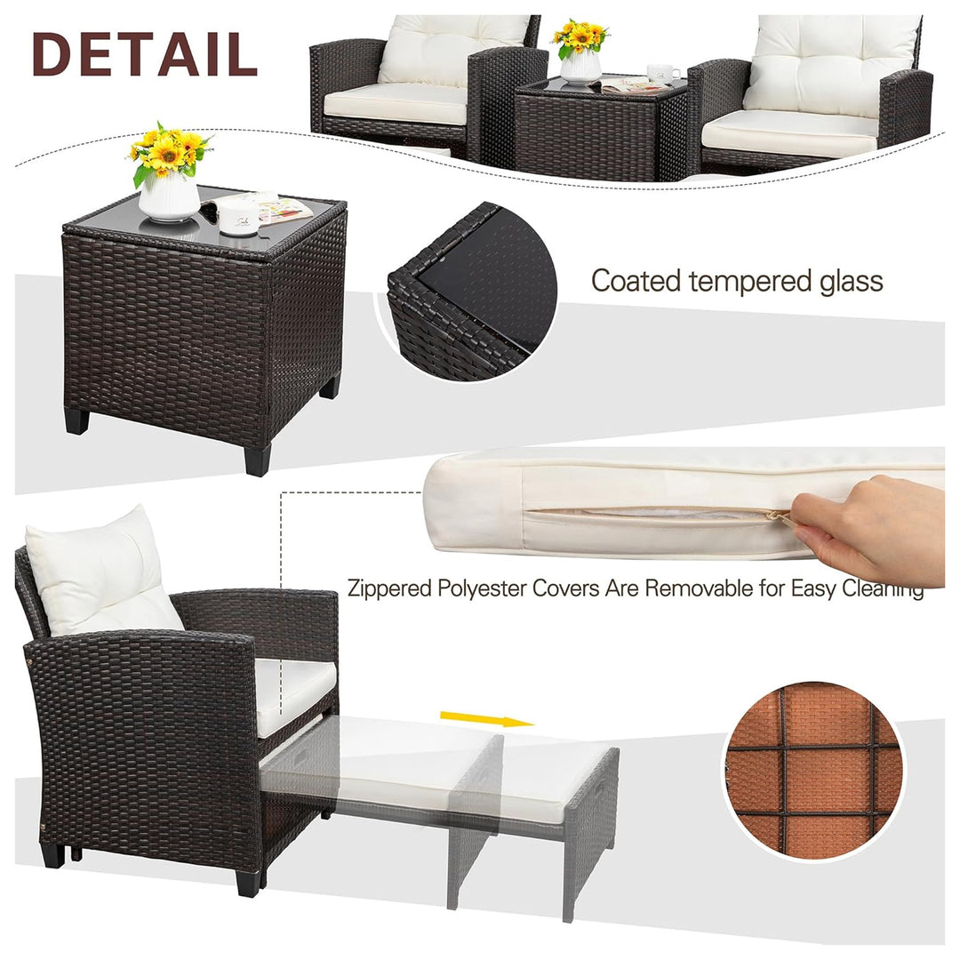 Vongrasig 5pc Patio Furniture Set, Wicker Chairs & Ottoman Table, Beige(Used)