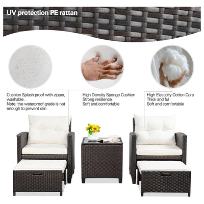Vongrasig 5pc Patio Furniture Set, Wicker Chairs & Ottoman Table, Beige(Used)