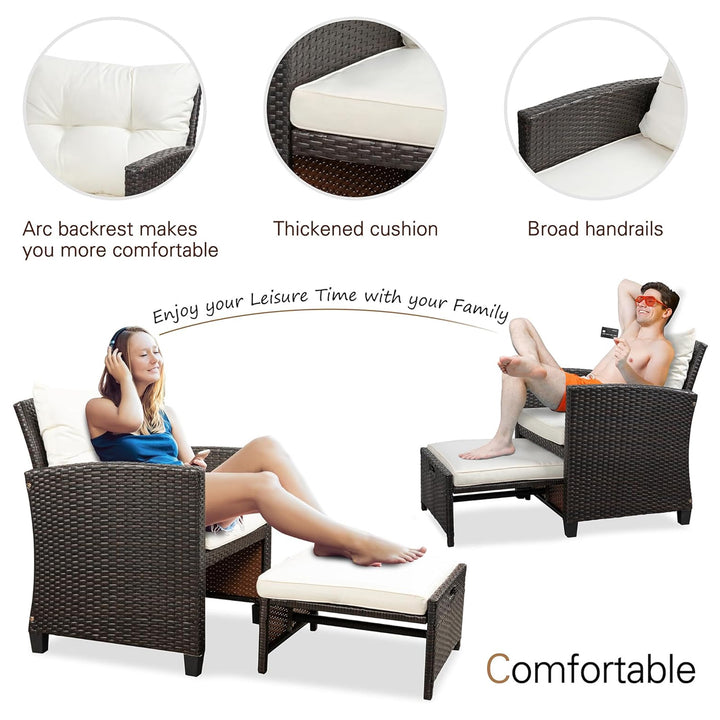 Vongrasig 5pc Patio Set, Wicker Chairs & Ottoman Table, Beige (Open Box) - VMInnovations