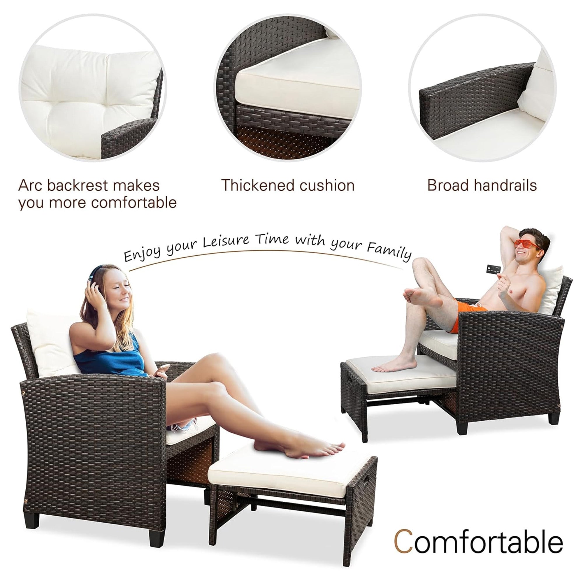 Vongrasig 5pc Patio Furniture Set, Wicker Chairs & Ottoman Table, Beige(Used)